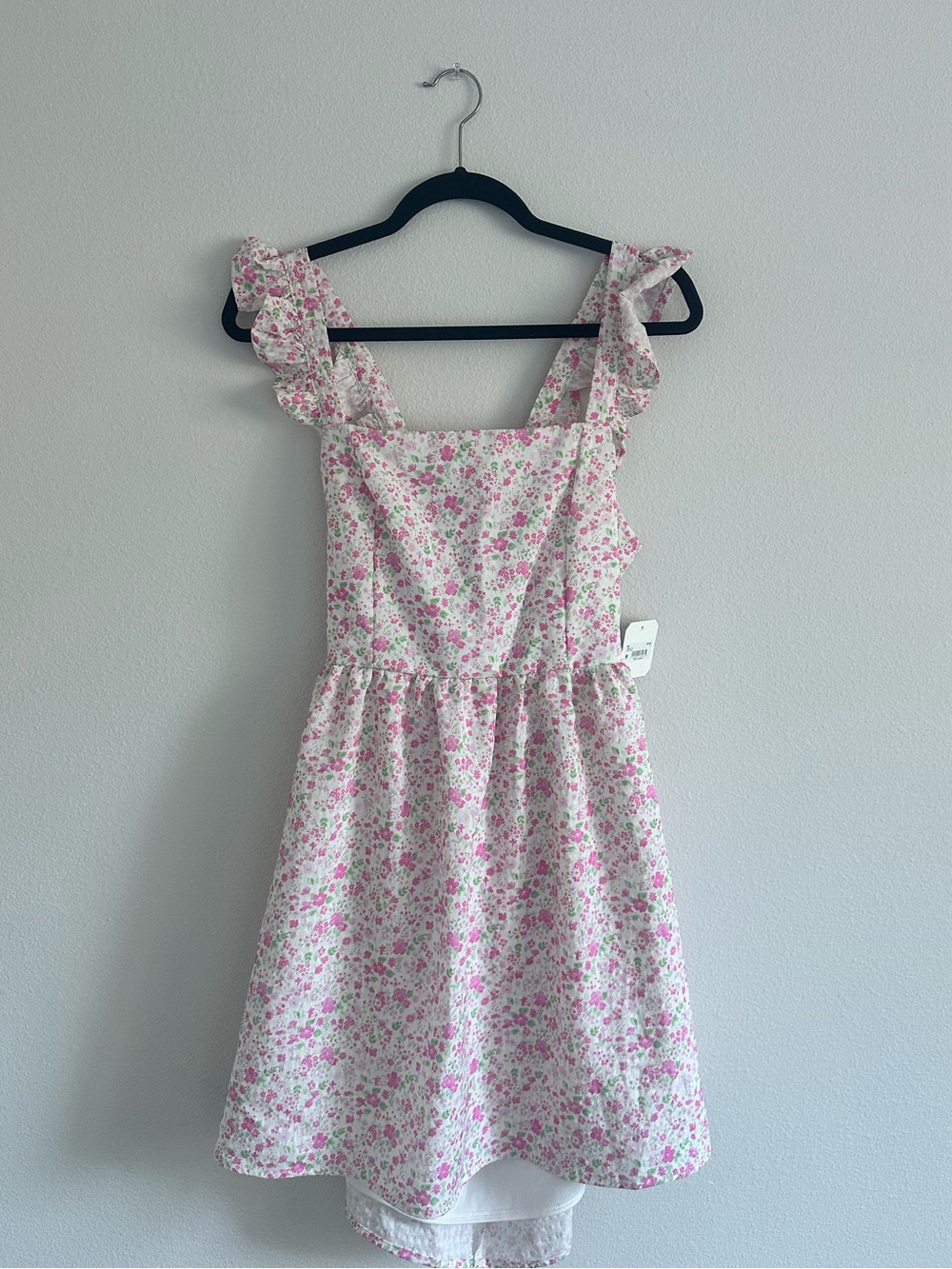 NWT Altar'd State Pink Floral Babydoll Mini Dress Ruffle Straps Size L Cottage